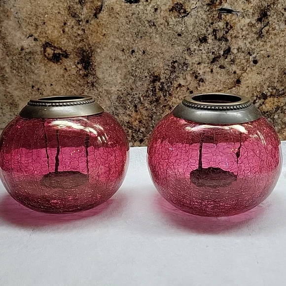 Vintage crackle glass tea light holders (2) - Picture 3 of 8